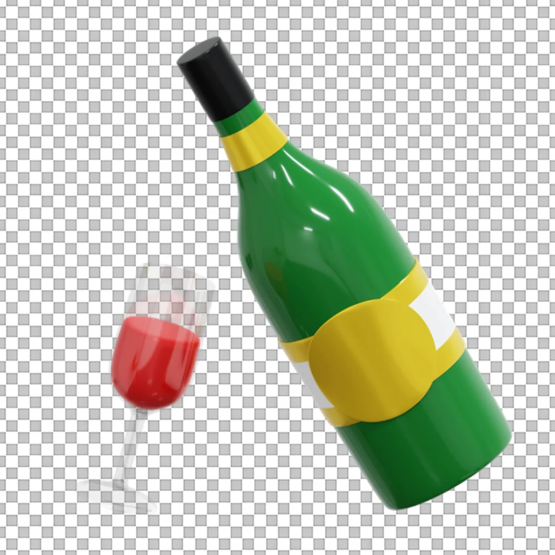 Green Wine Bottle With Red Wine Glass PNG