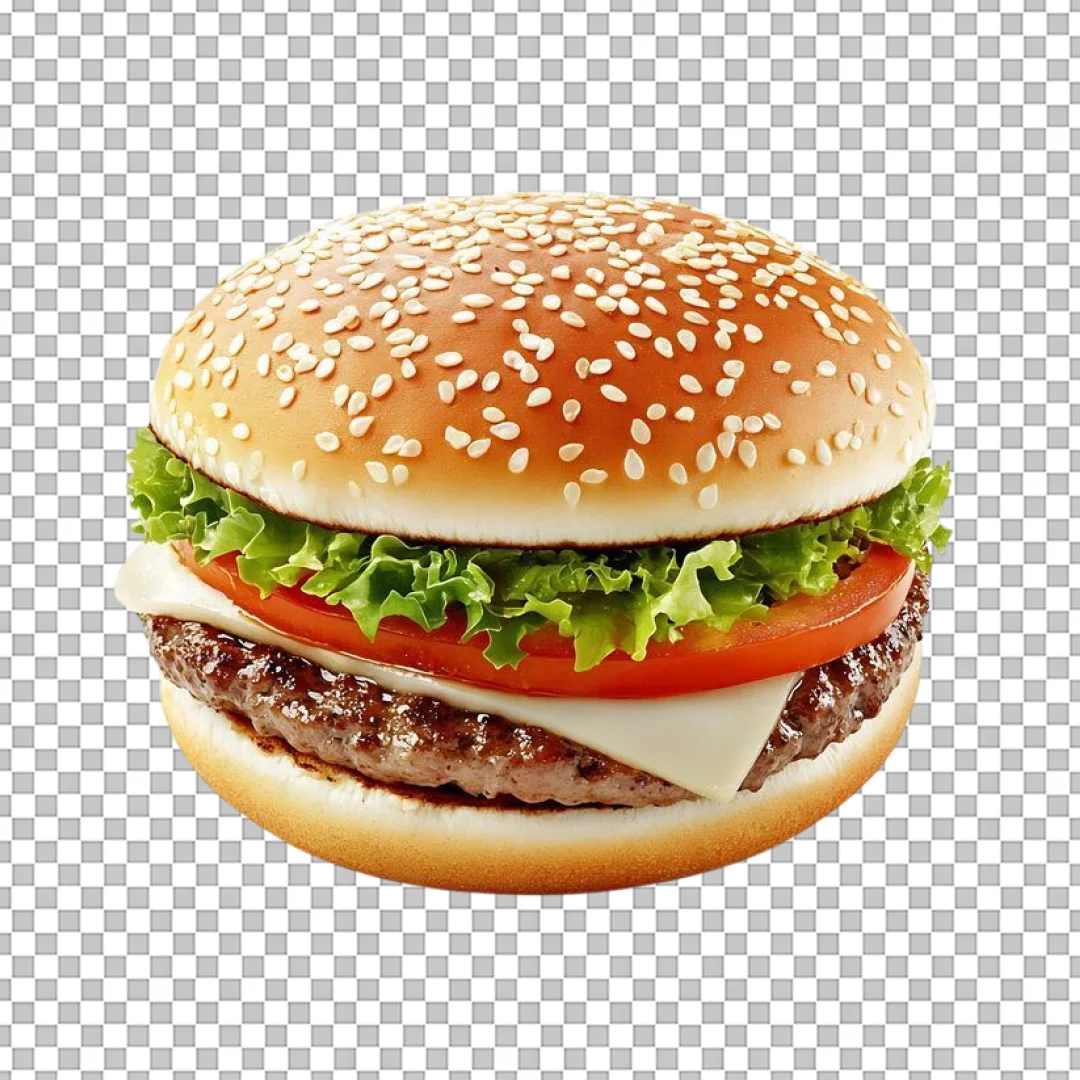 Simple Cheeseburger with Tomato and Lettuce PNG