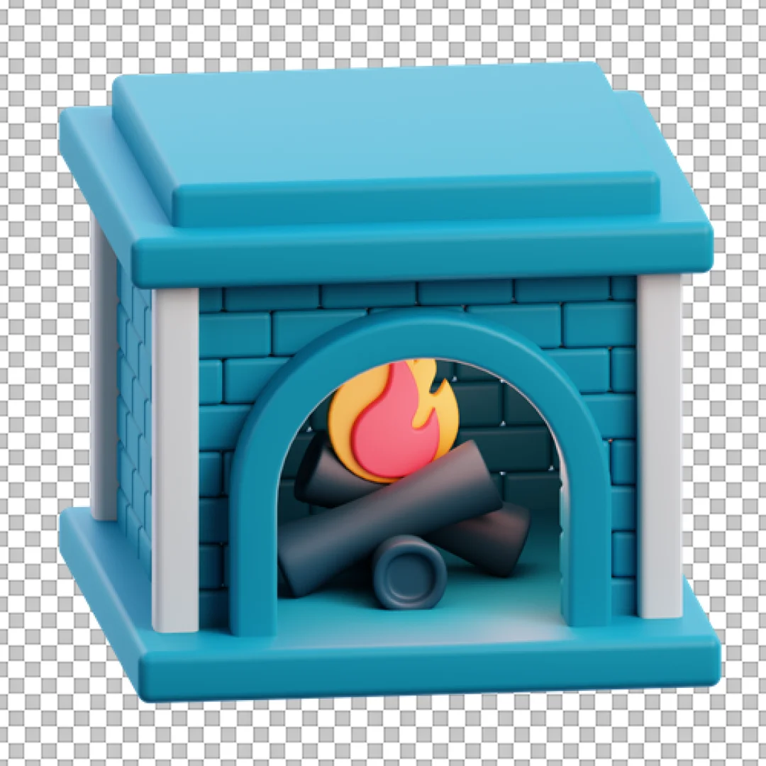 Blue Fireplace With Fire 3D Icon PNG