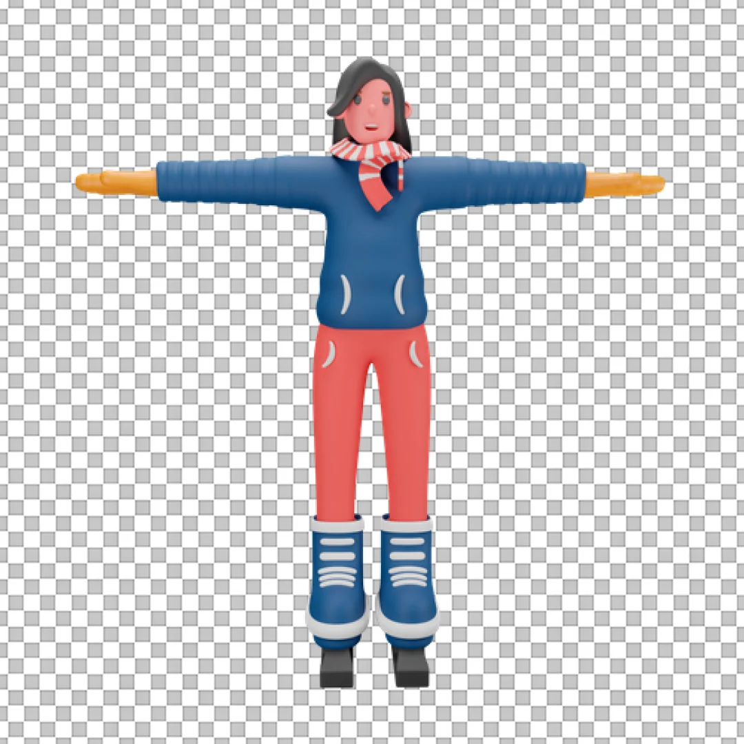Winter Girl Ice Skating 3D Illustration PNG