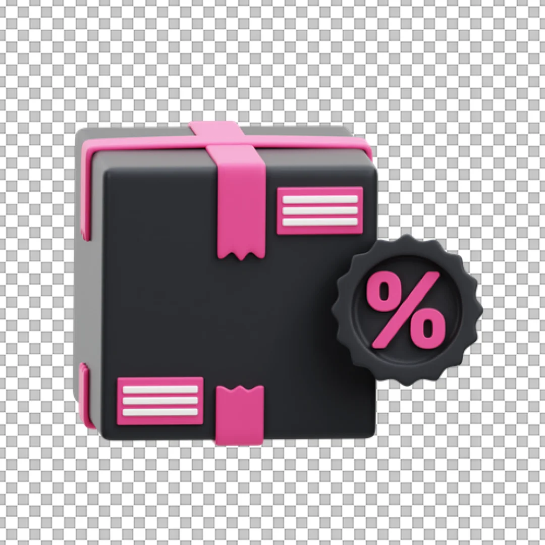Modern 3D Discount Package Icon with Percentage Symbol