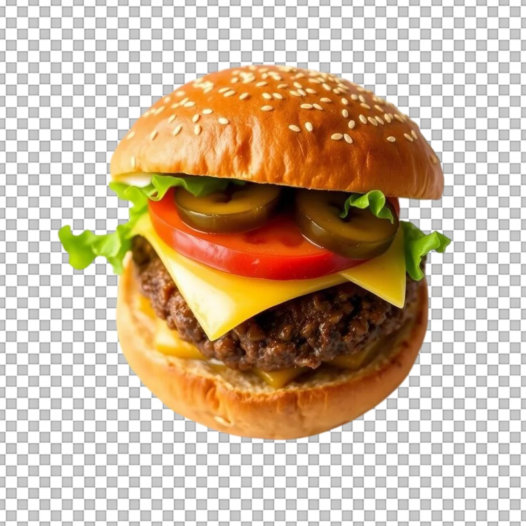 Jalapeno Cheeseburger on Sesame Bun PNG