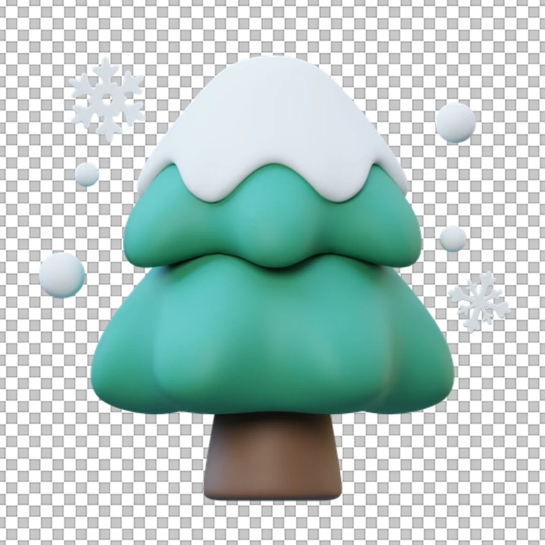 Stylized Green Christmas Tree With Snow 3D PNG