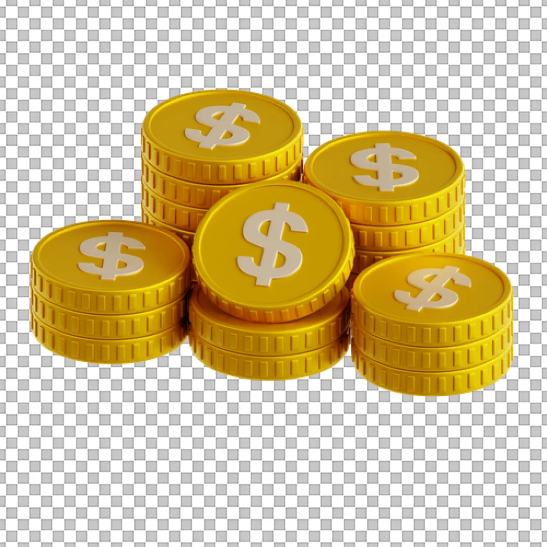 Shiny 3D Golden Dollar Coin Stacks Icon for Finance and Wealth