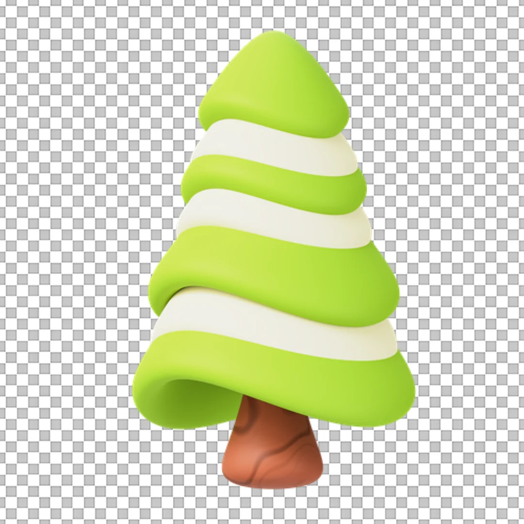 Curved Snowy Pine Tree 3D PNG