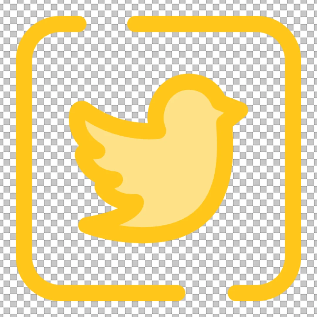Stylized Yellow Social Media Bird Icon in Rounded Square Frame