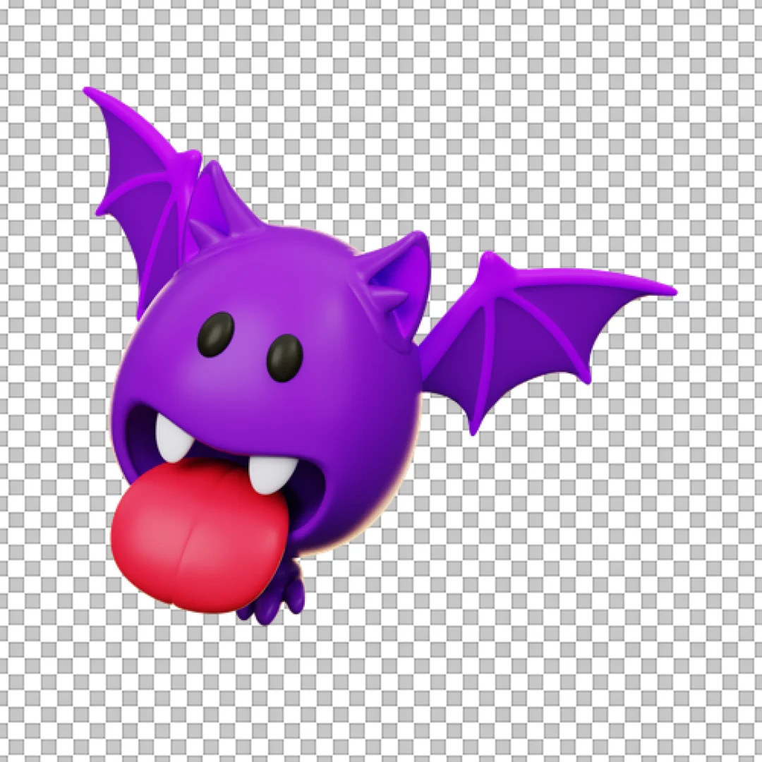 Funny 3D Purple Bat With Tongue Out PNG
