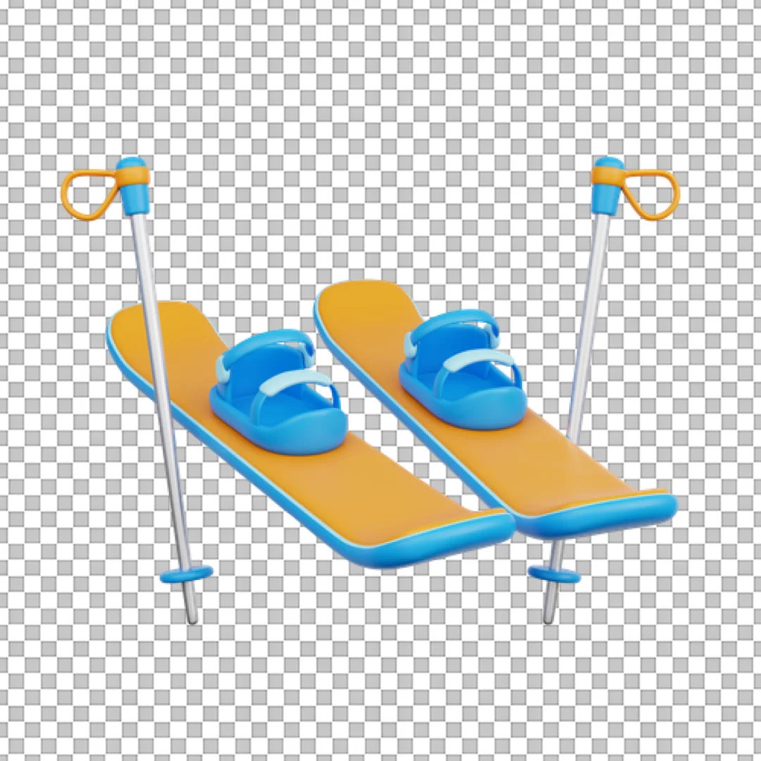 Orange And Blue Skis 3D Icon PNG