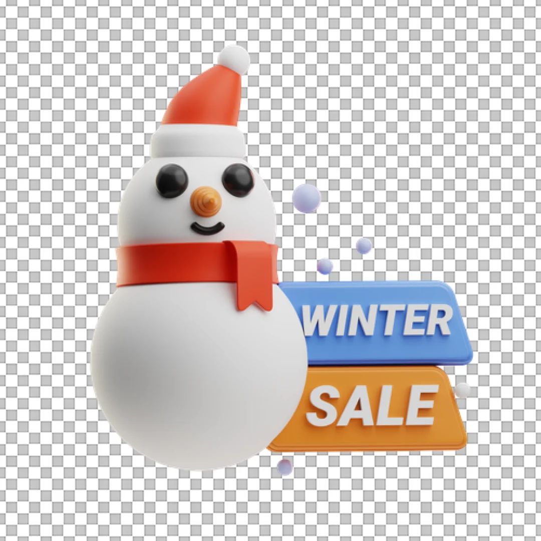Snowman Sale Sign 3D PNG