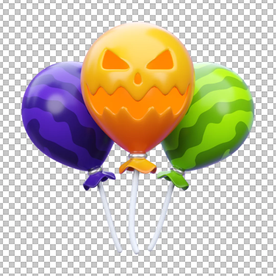 3D Scary Face Halloween Balloons Bunch PNG