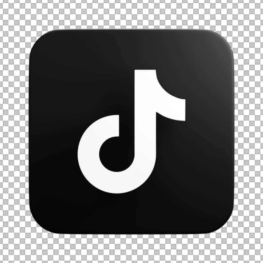 Flat Black 3D TikTok Square Icon PNG