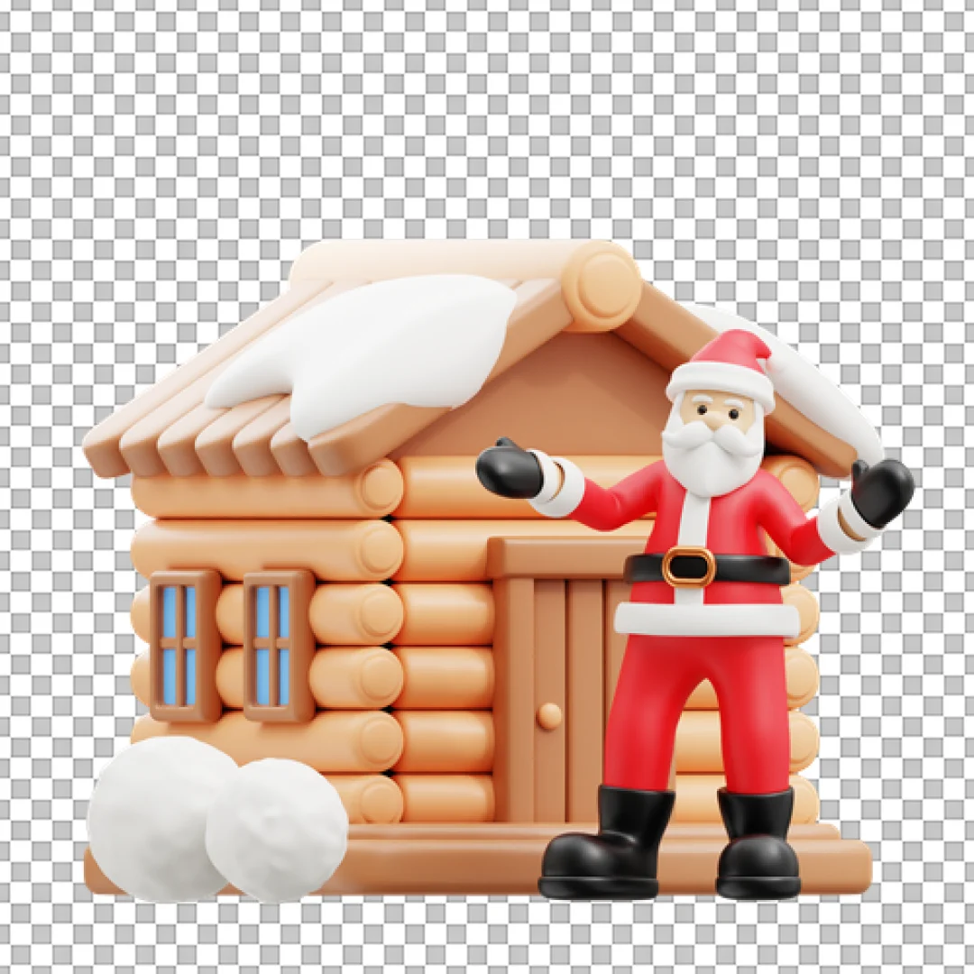 Santa Log Cabin 3D PNG