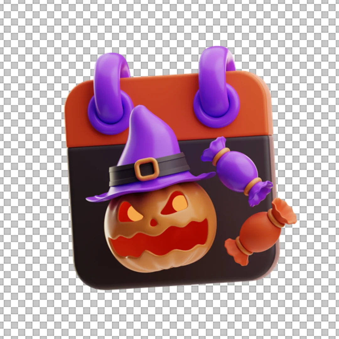 Calendar Witch Hat Pumpkin 3D Composition PNG