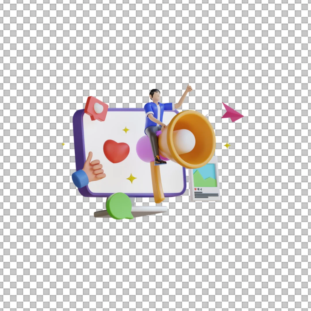 Marketer Riding Megaphone 3D Illustration PNG