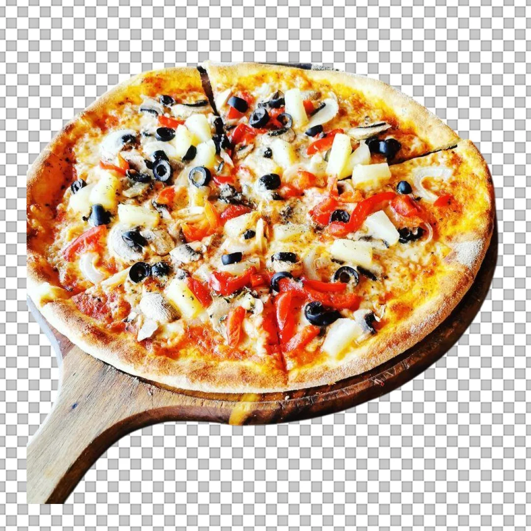 Hawaiian Pizza on Wooden Peel PNG