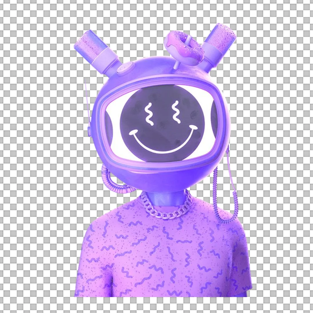 Purple TV Head Smiley Character PNG