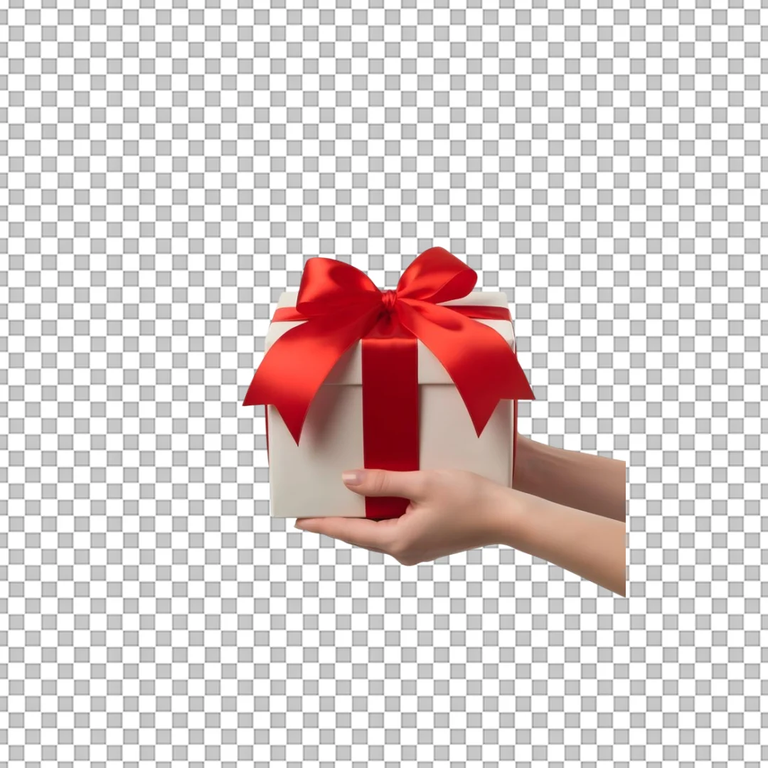 Hands Holding White Gift Red Ribbon PNG