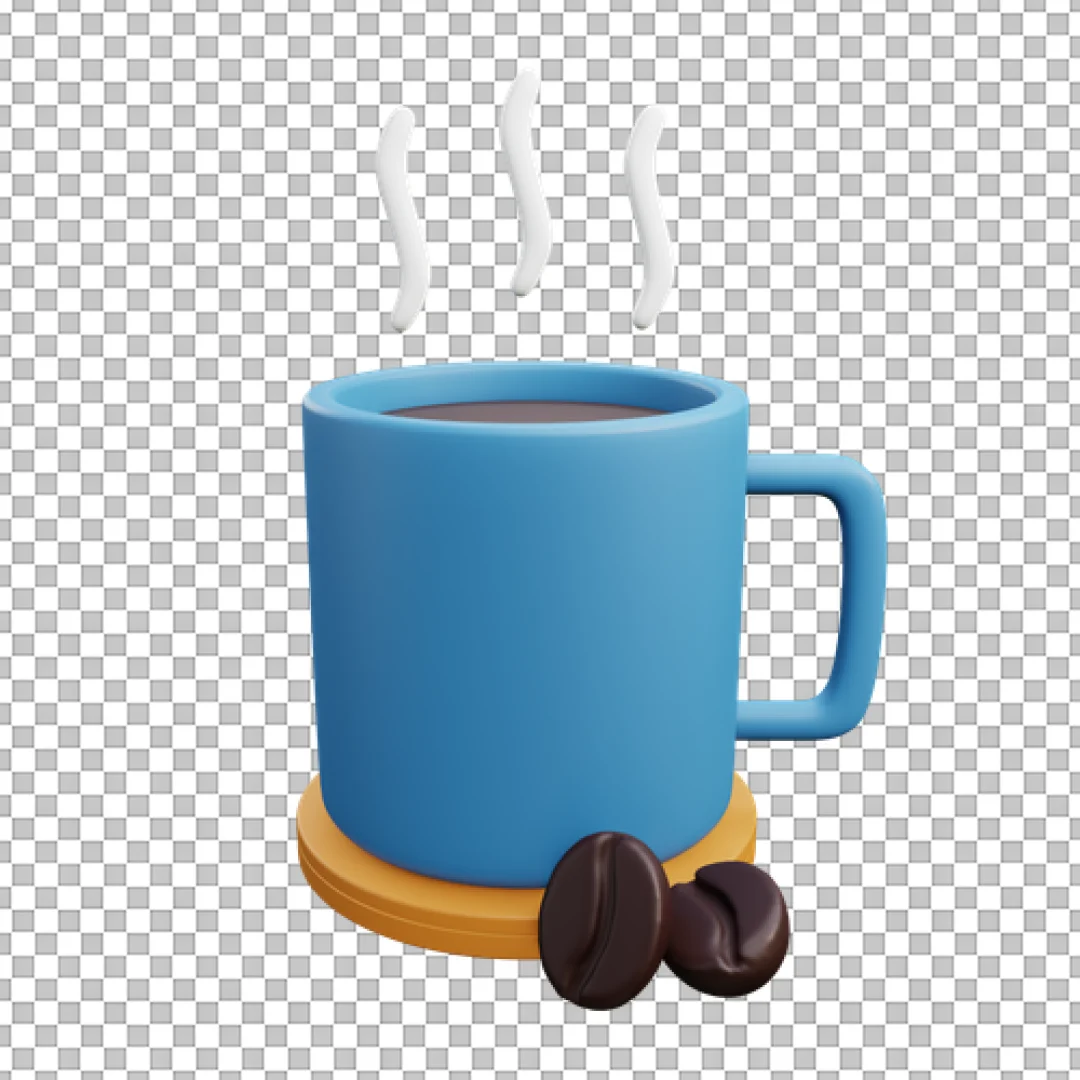 Blue Coffee Mug With Coffee Beans PNG