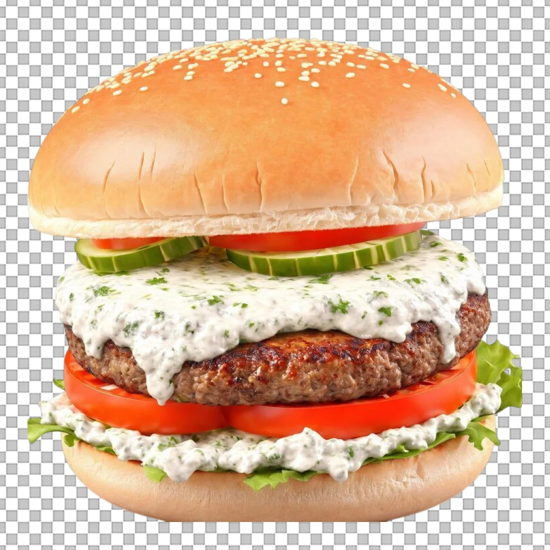 Beef Burger with Creamy White Sauce PNG