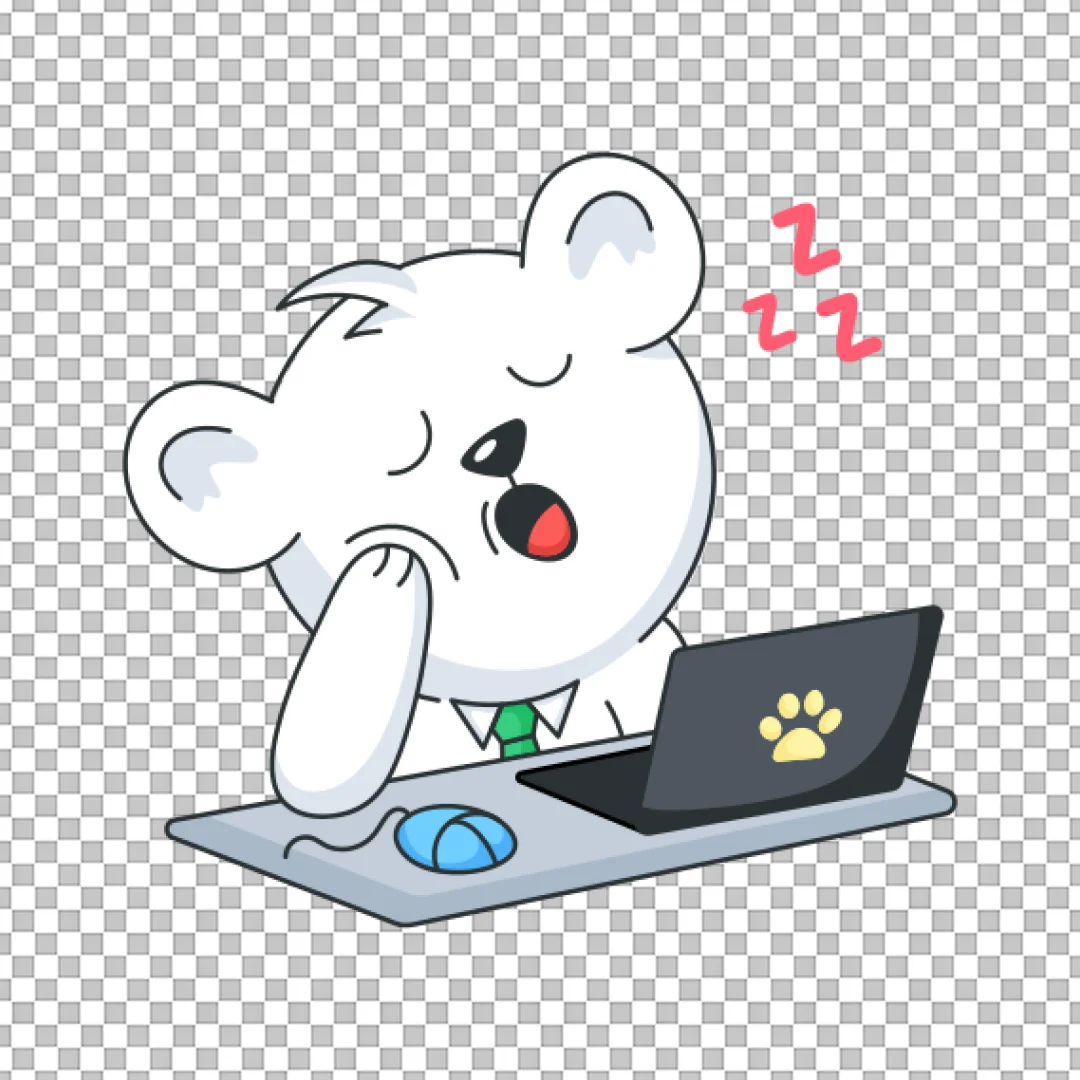 Tired White Bear Office Sticker PNG