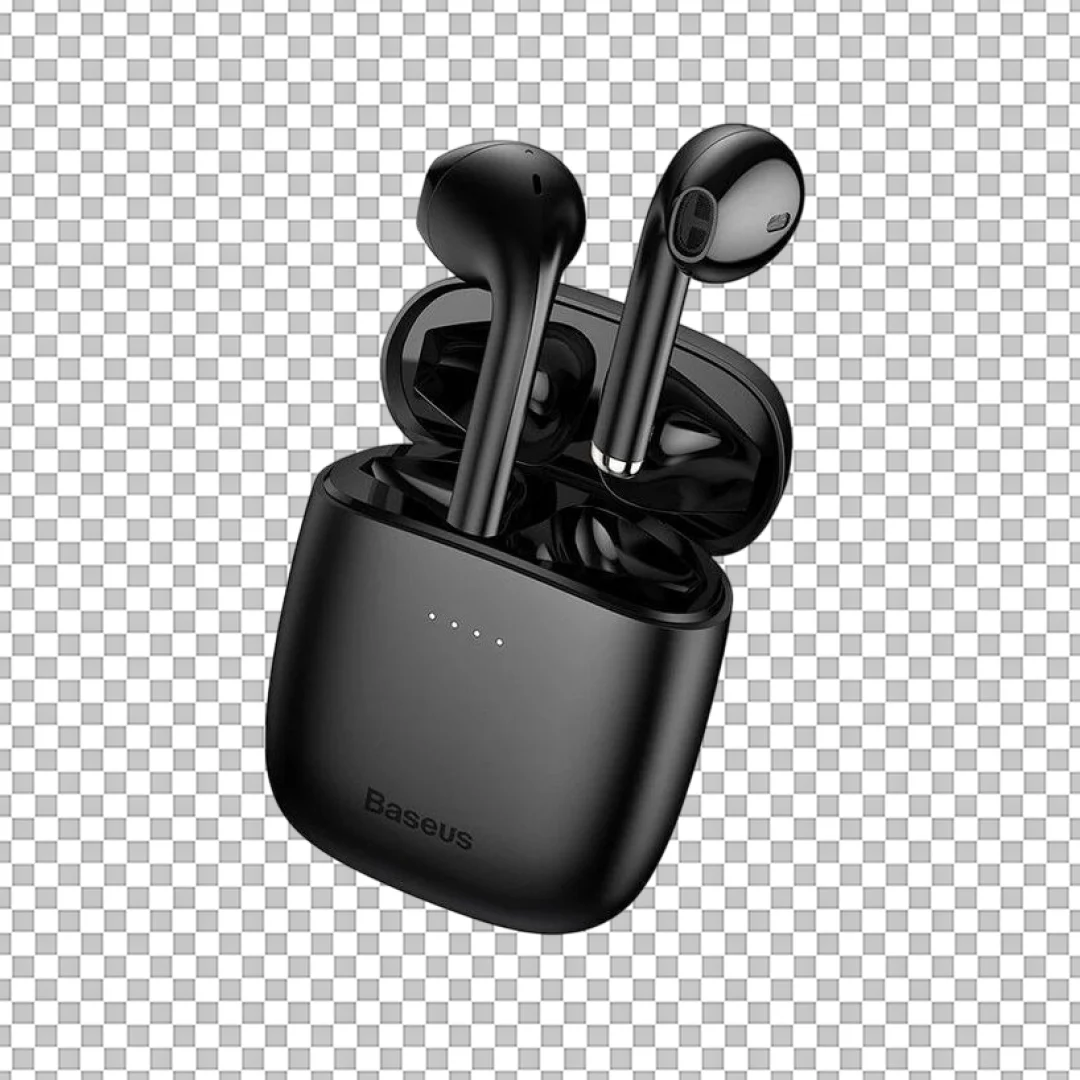 Black Wireless Earbuds and Case PNG