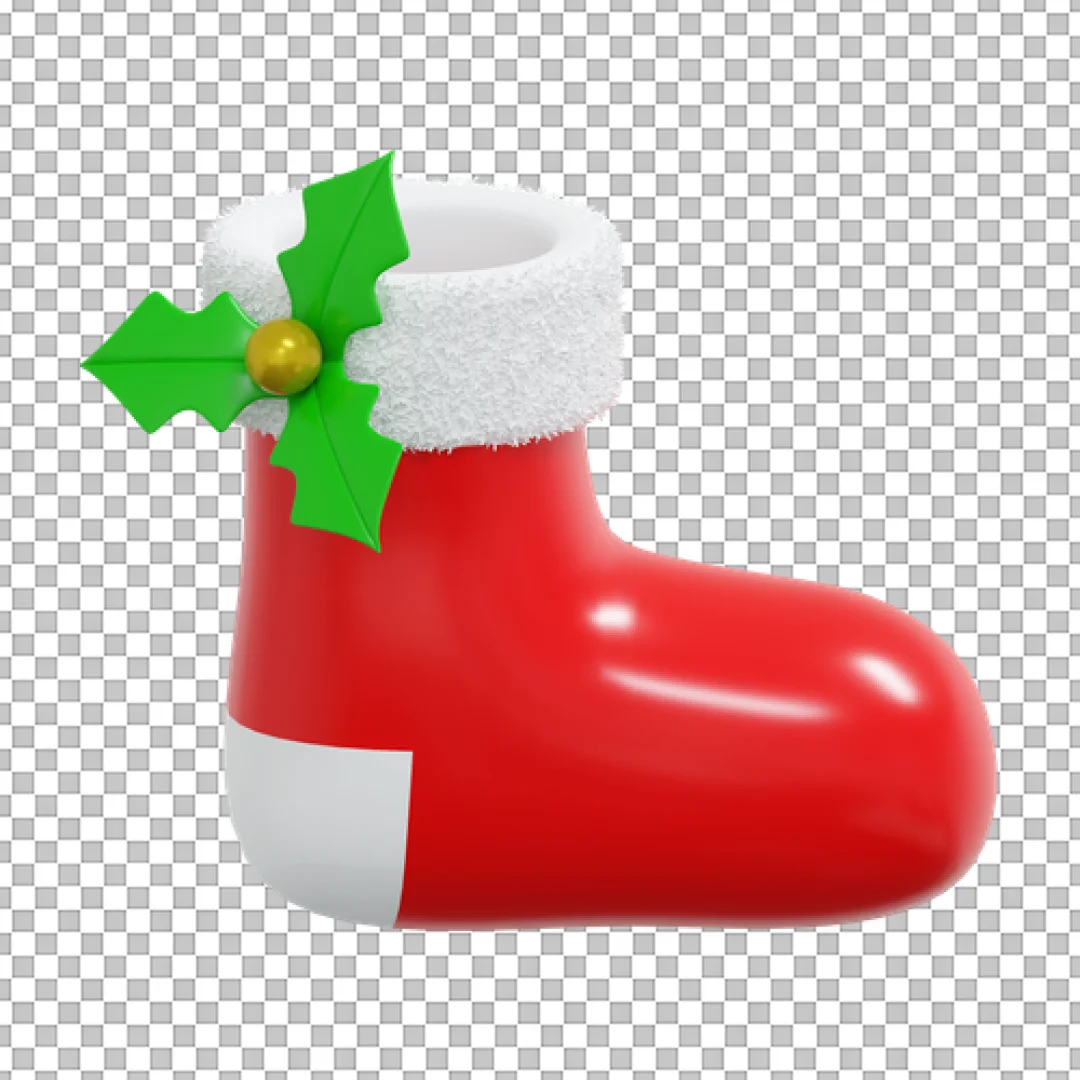 Red Santa Boot 3D Illustration PNG