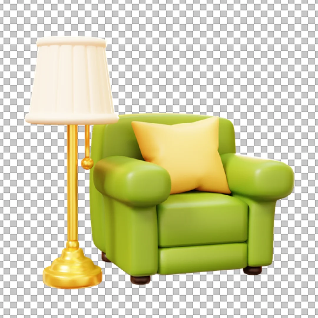 Green Armchair with Lamp PNG