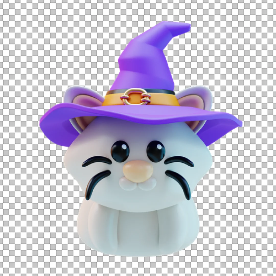 White Cat In Purple Hat 3D PNG