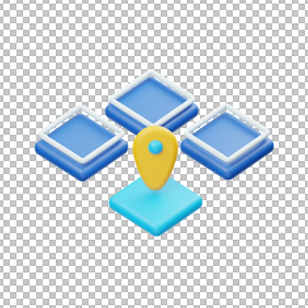Isometric Map Tiles With Yellow Pin PNG