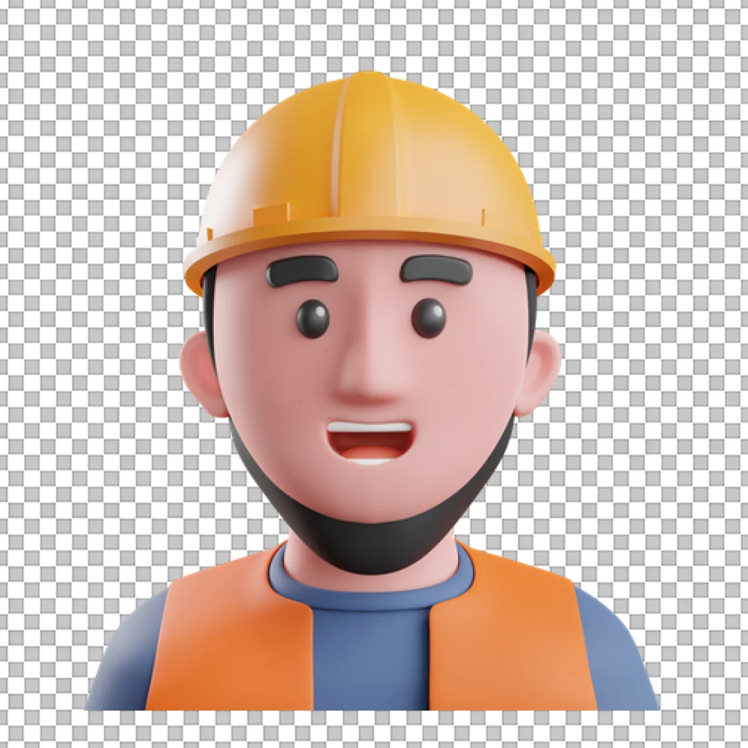 Cheerful 3D Construction Worker Avatar Icon in Safety Gear