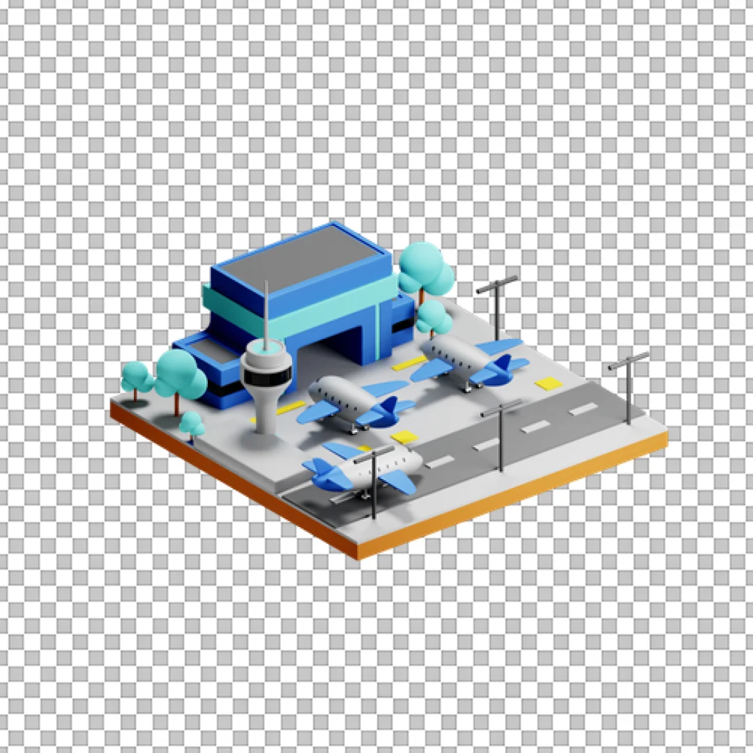 Isometric Airport Terminal With Airplanes PNG