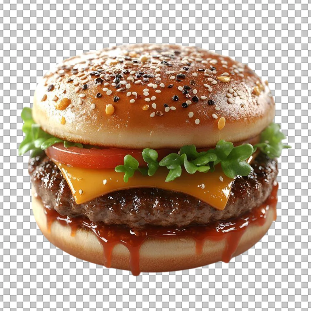 BBQ Cheeseburger with Dripping Sauce PNG