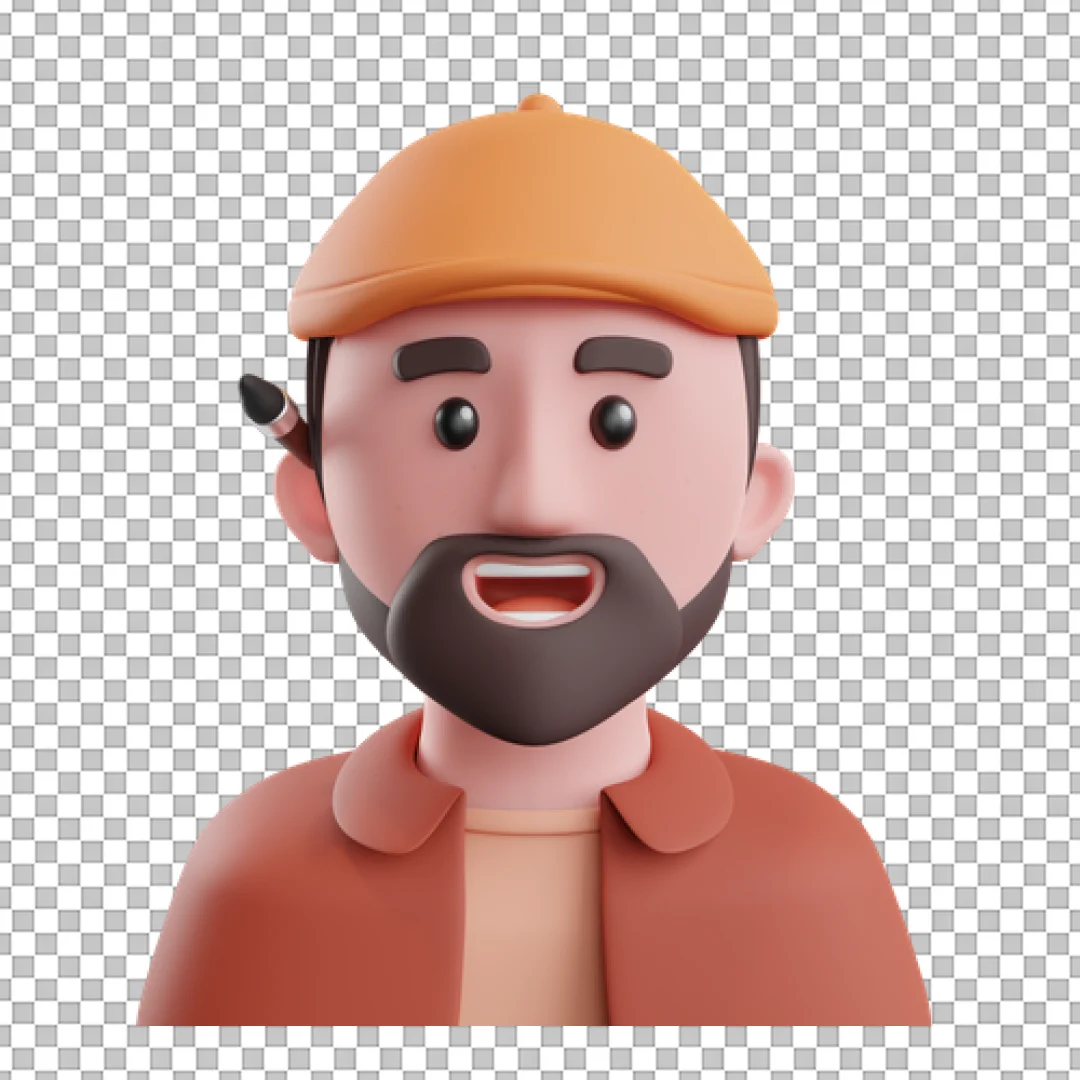 Cheerful 3D Rendered Artist Avatar Icon with Brush and Cap