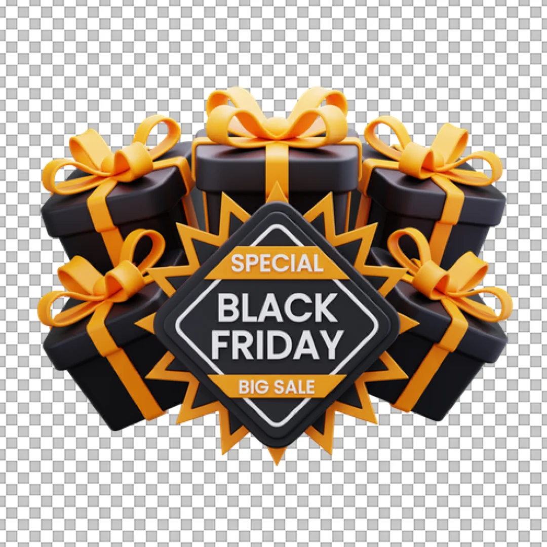 3D Black Friday Special Big Sale Icon with Stacked Gift Boxes