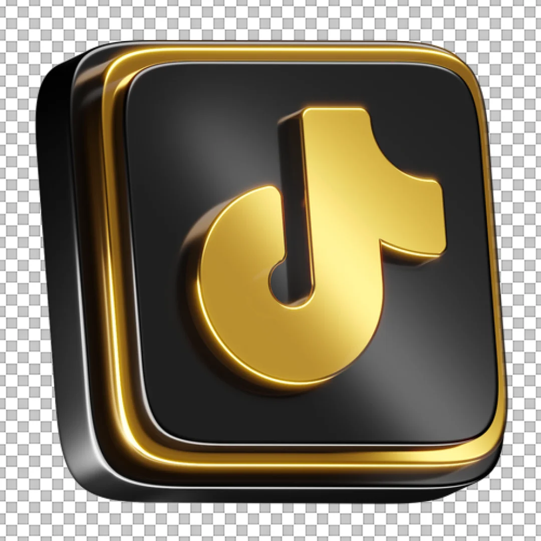 Black Square Gold 3D TikTok Icon PNG