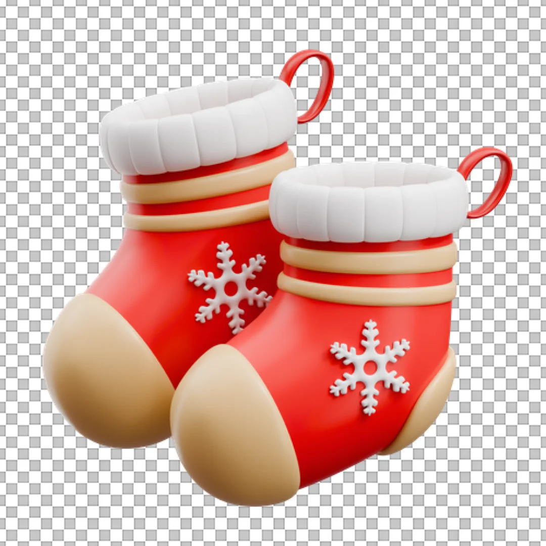 Pair Of Red Christmas Stockings With Snowflakes PNG