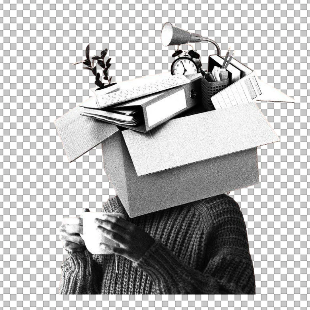 Office Worker With Box Head Collage PNG