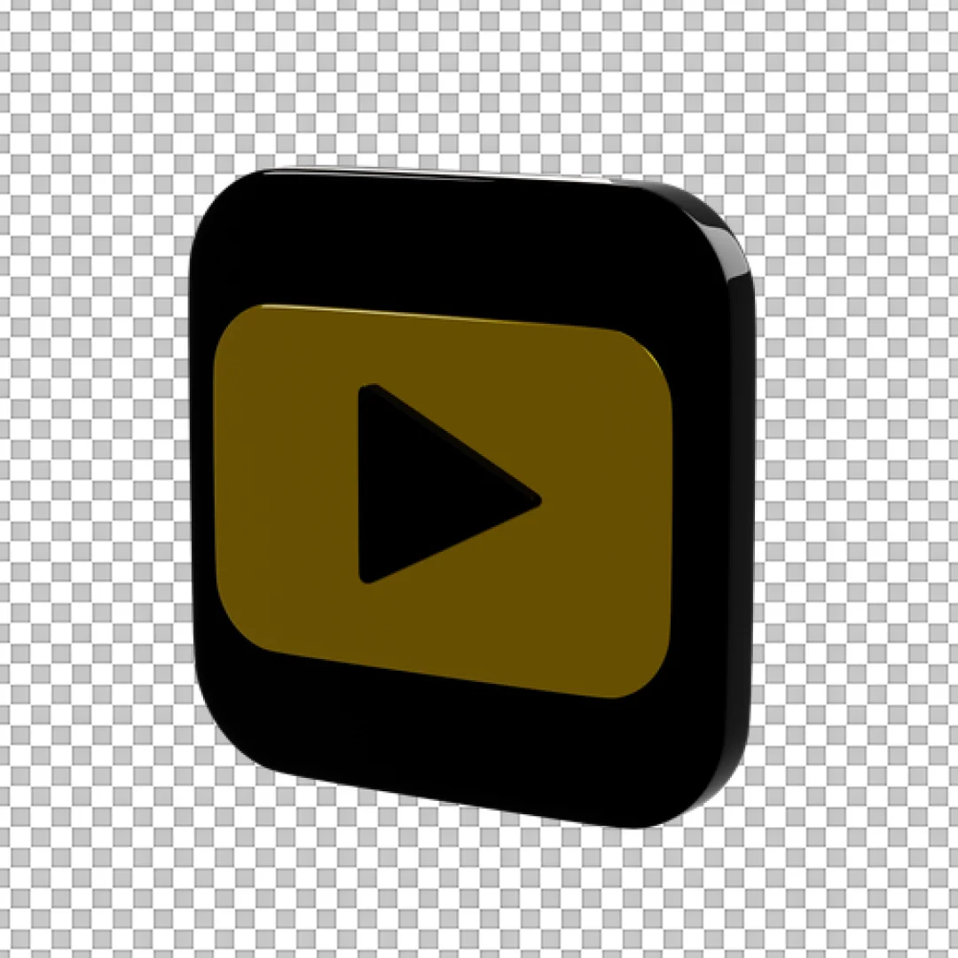 Black and Gold 3D YouTube Icon PNG