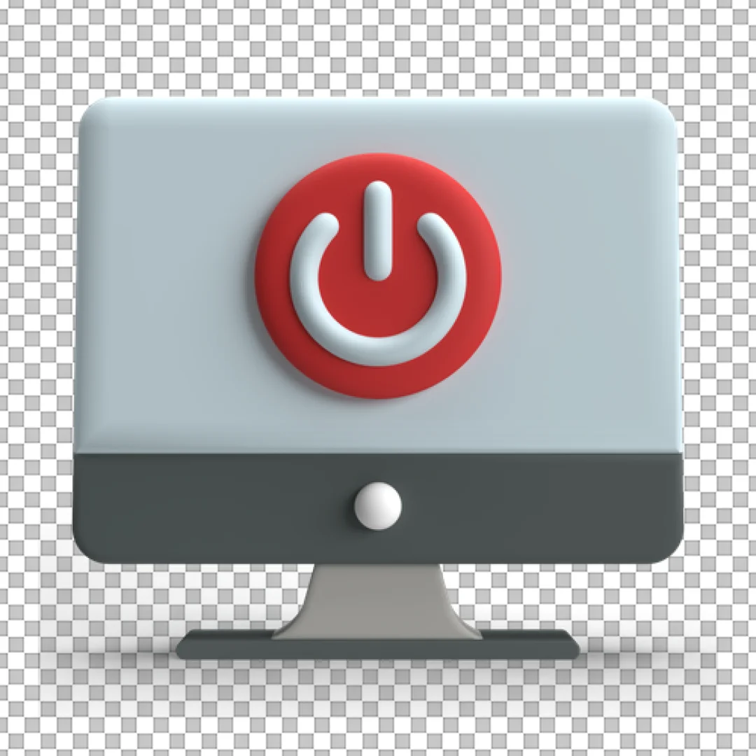 Computer Monitor With Red Power Icon PNG