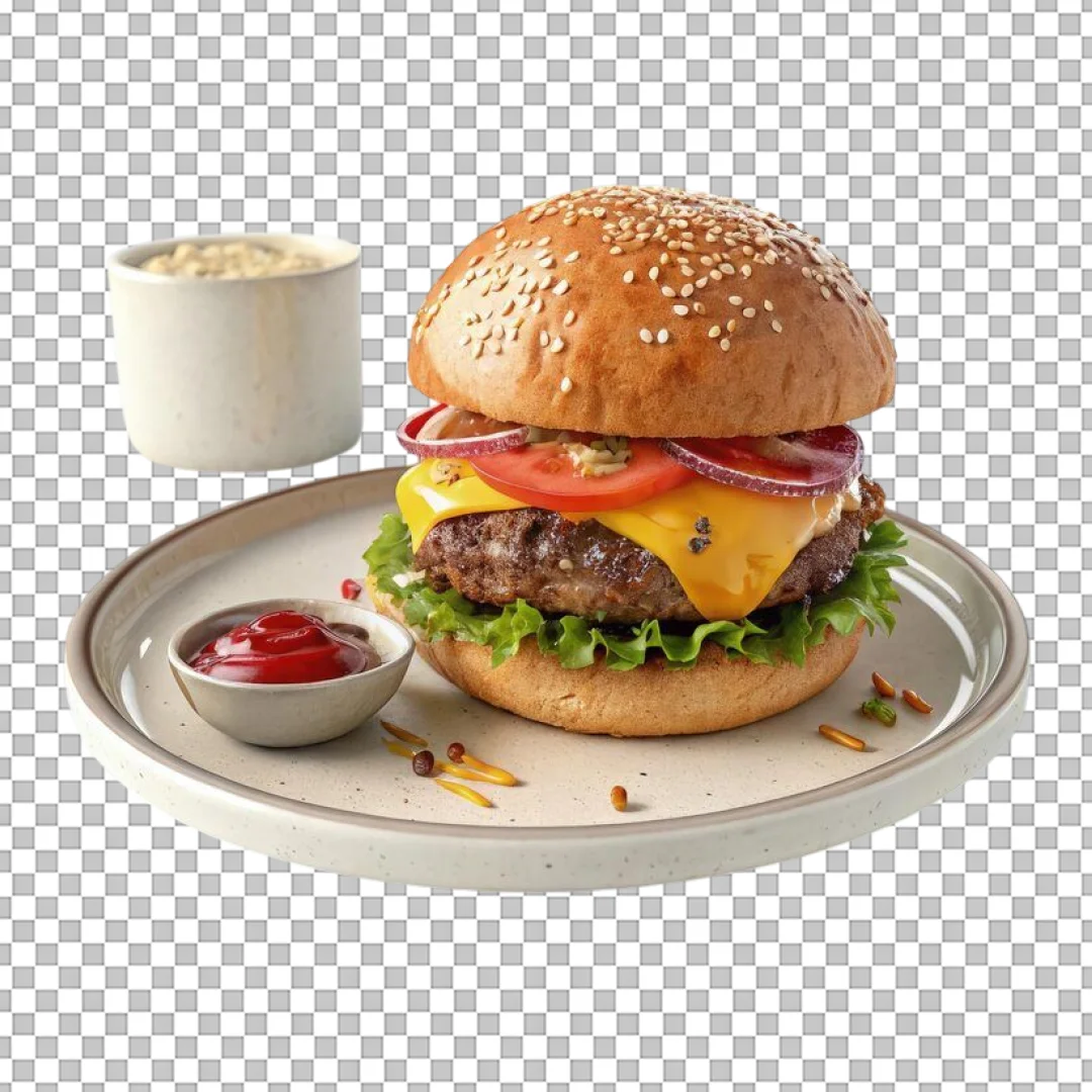 Cheeseburger Platter with Ketchup PNG