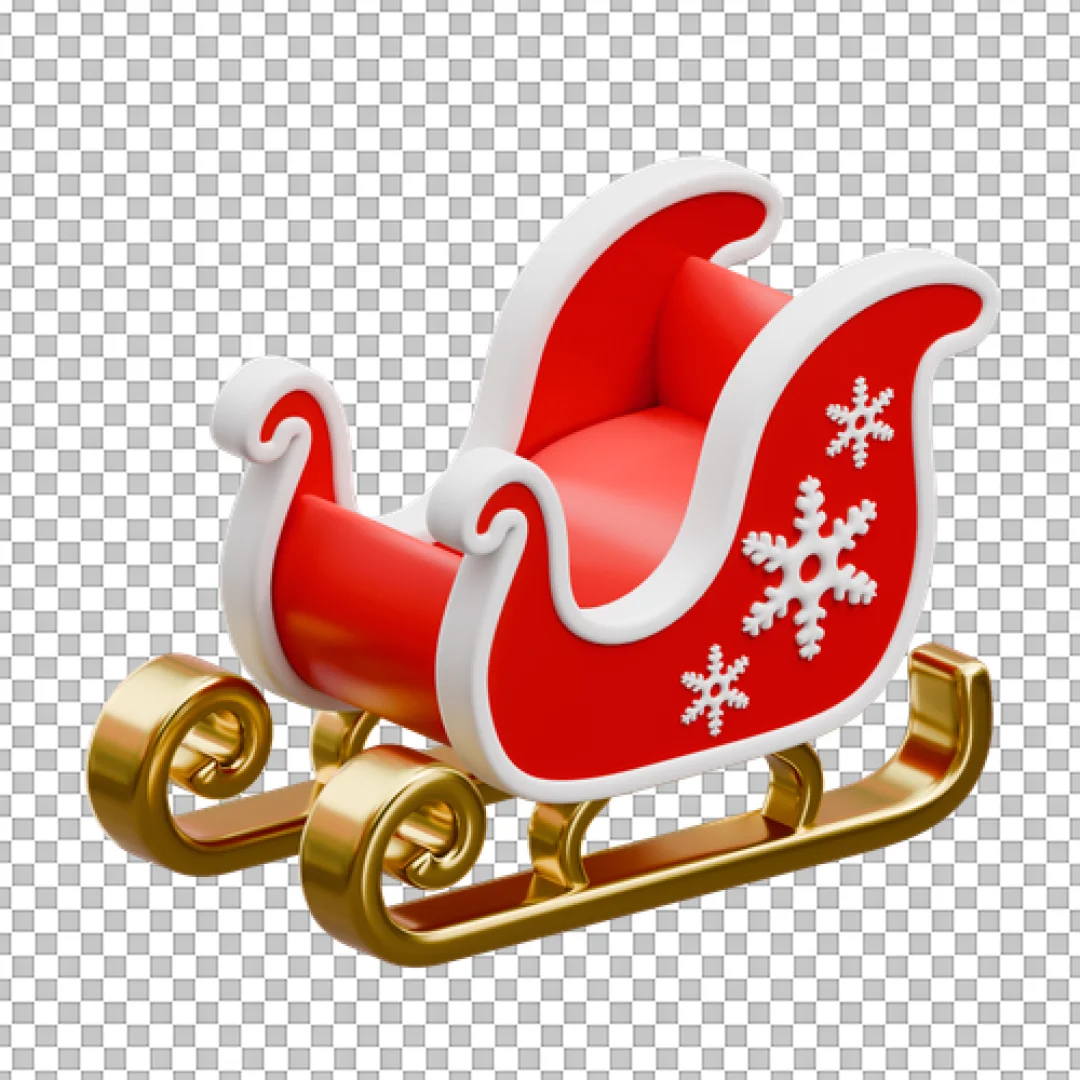 3D Santa Sleigh Icon: Festive Red Sled with Gold Runners and Snowflakes