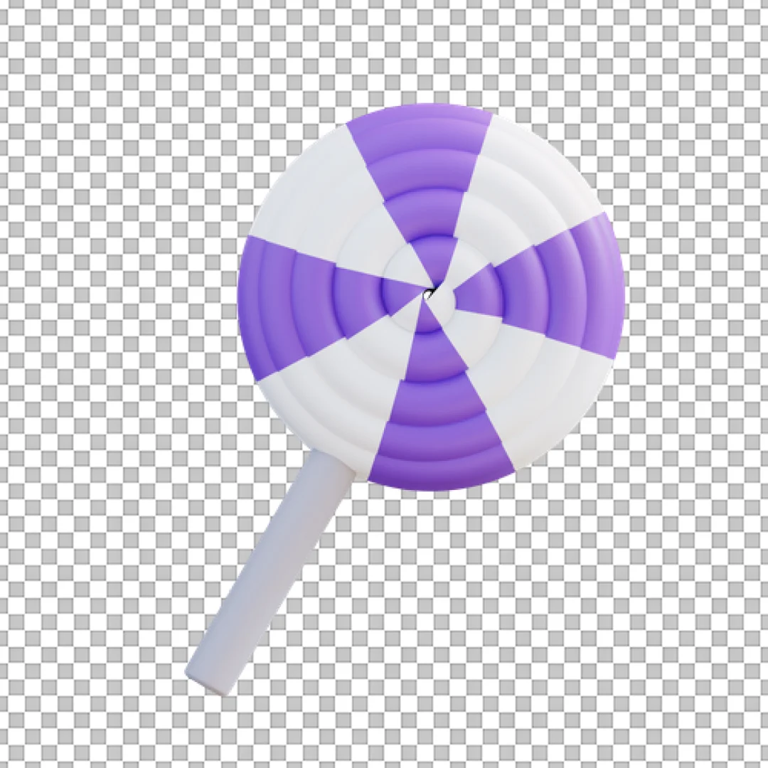 3D Purple And White Swirl Lollipop PNG