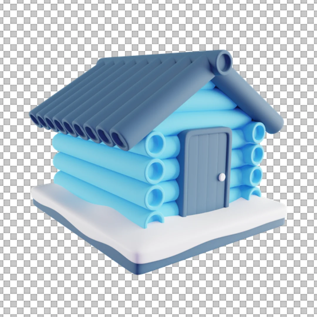 Blue Log Cabin Snow Roof PNG