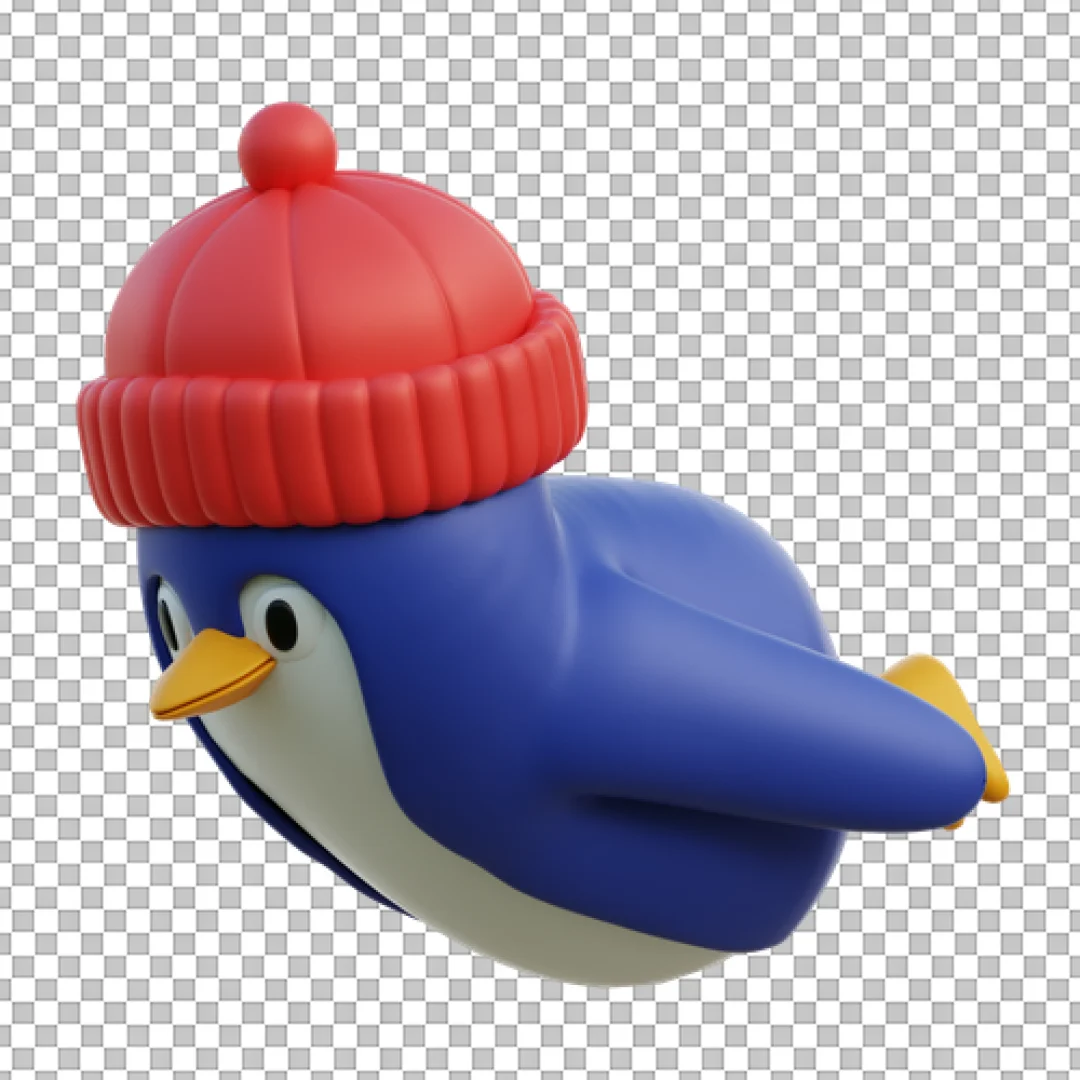 Flying Penguin with Red Hat PNG
