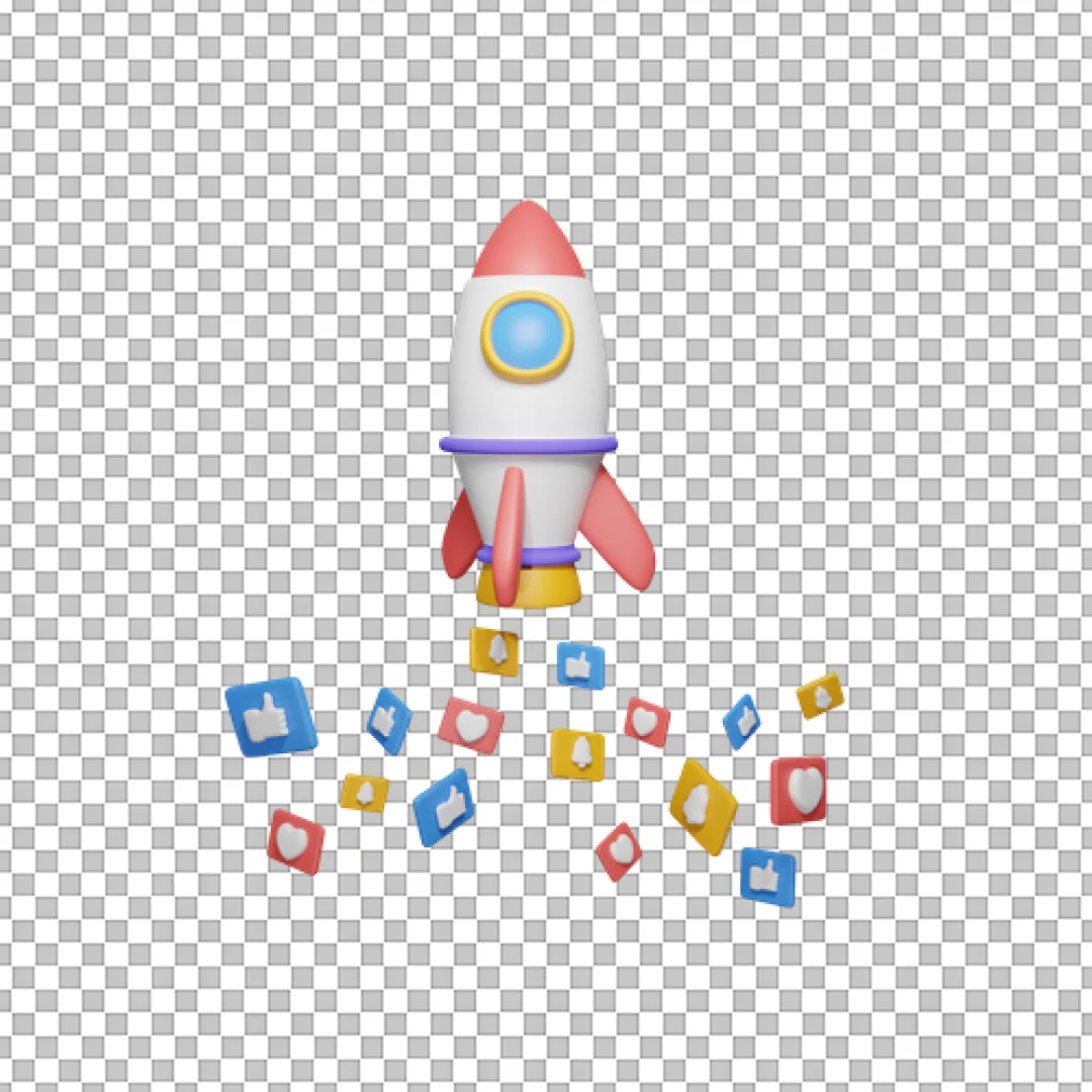 3D Rocket Launch Social Media PNG