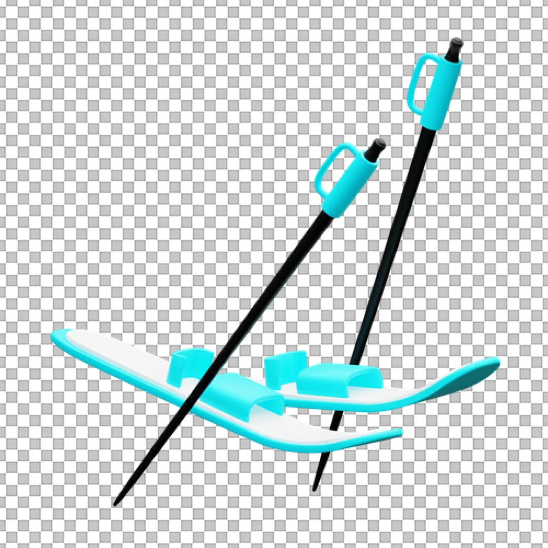 Cyan Skis With Poles 3D Icon PNG