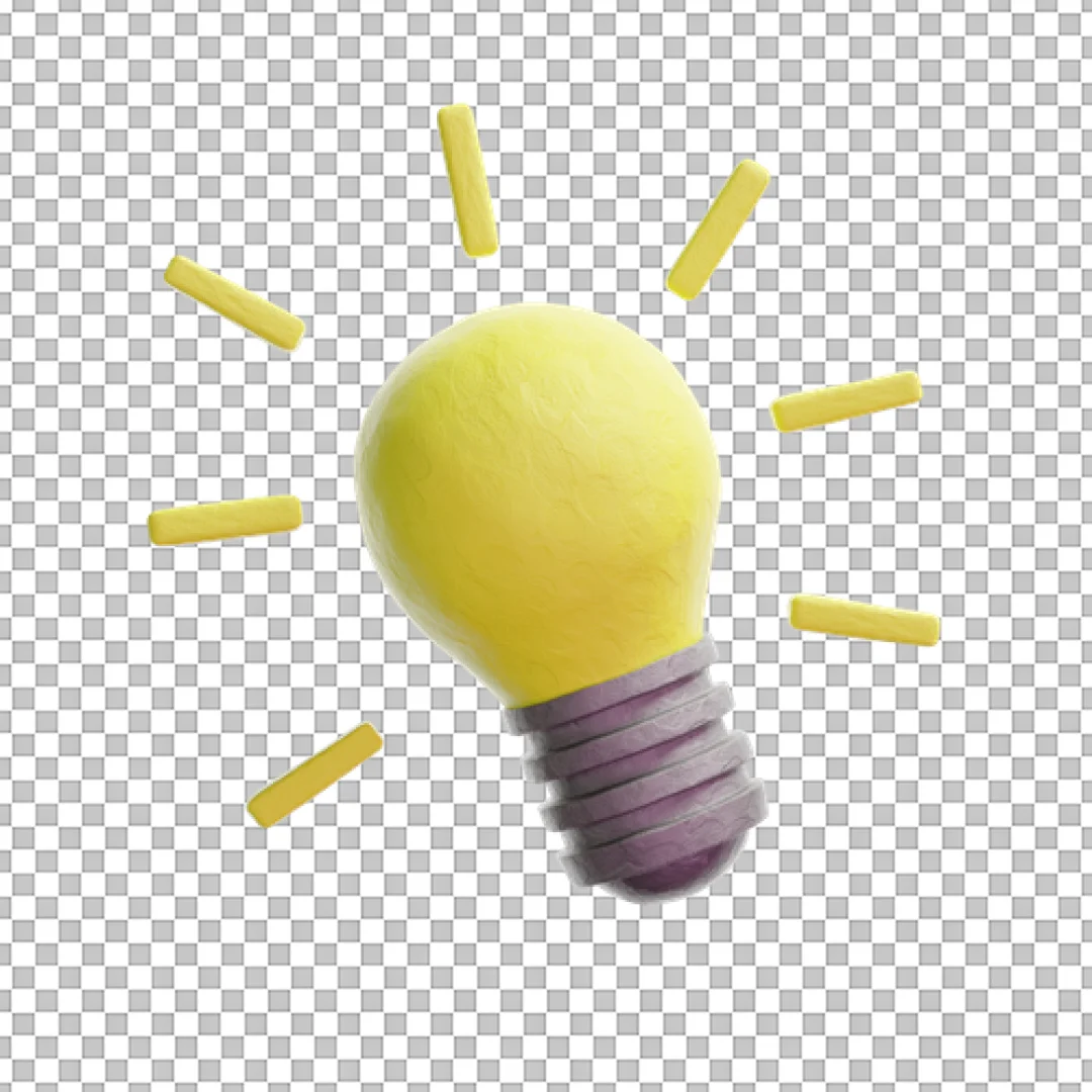 Yellow Lightbulb Idea Clay Style 3D Icon PNG