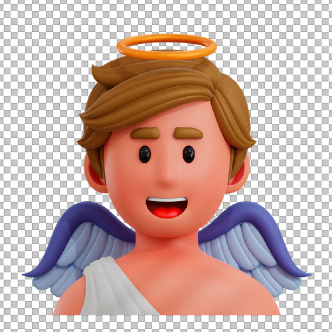 Smiling Male Angel 3D Icon with Halo and Wings