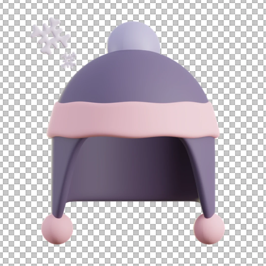 Purple Winter Earflap Hat 3D PNG