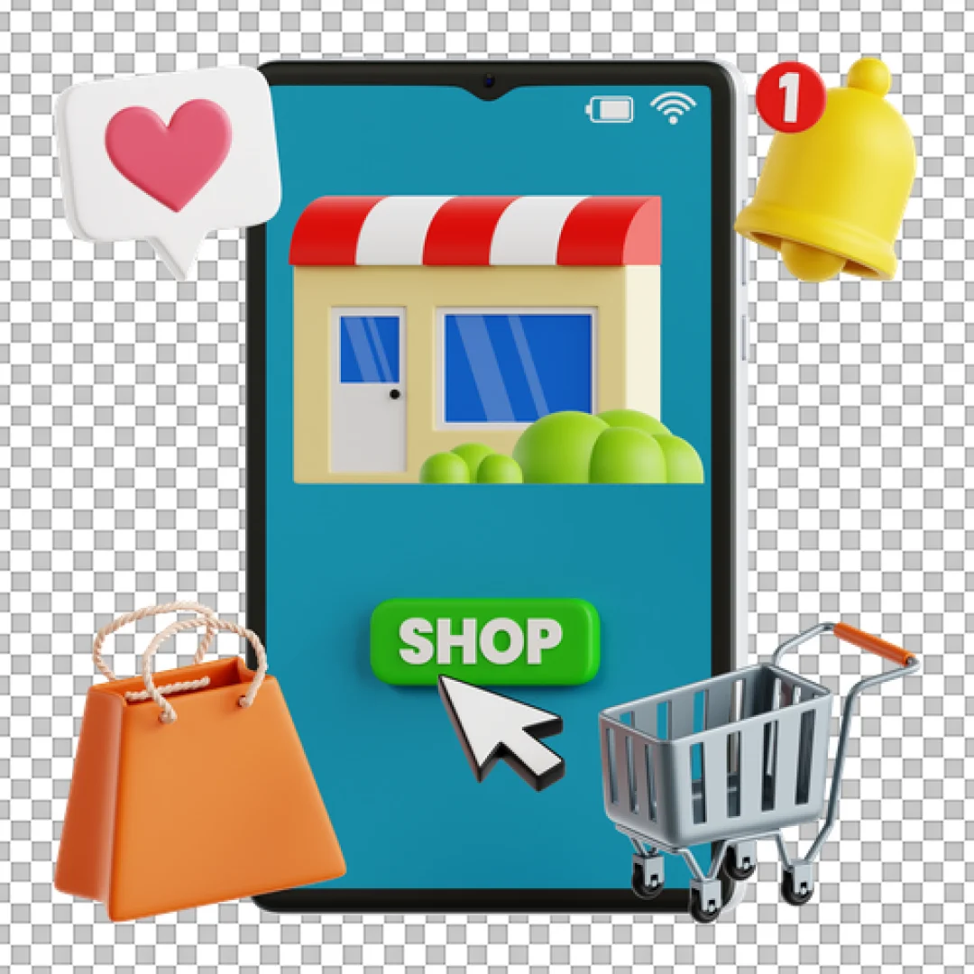 3D Mobile Shopping E-commerce Concept on Tablet Screen